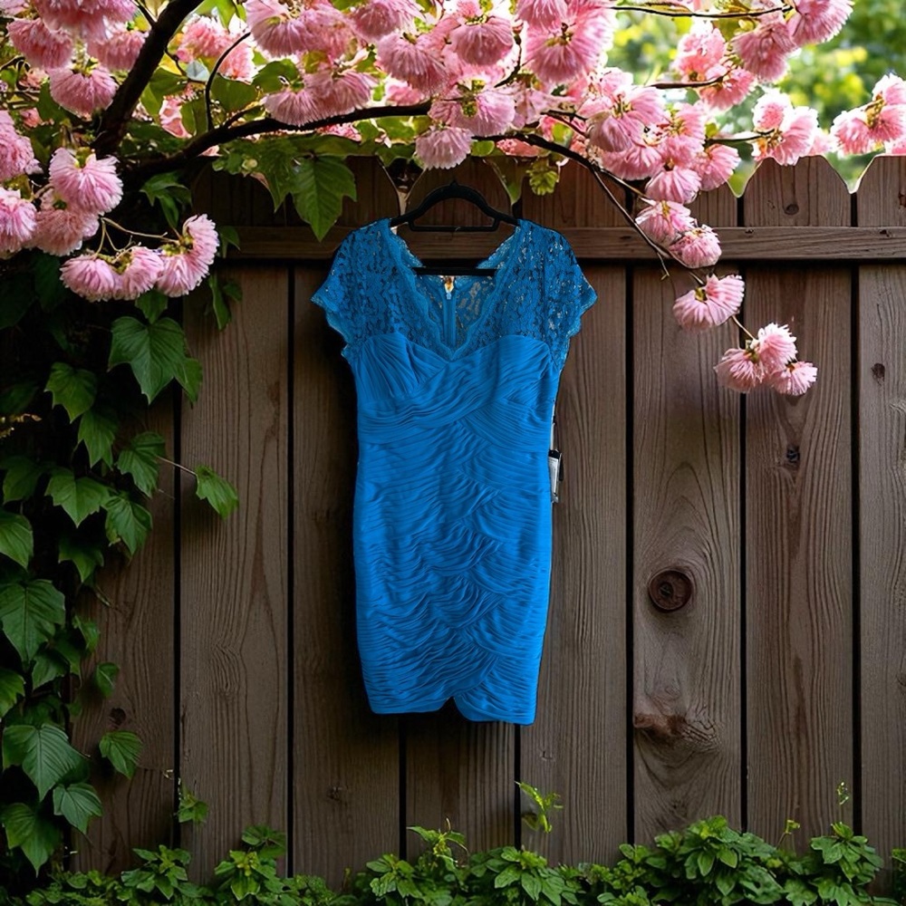 Adrianna Papell Blue Lace Midi Dress